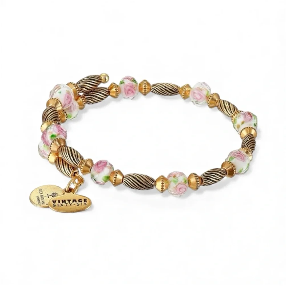 Alex and Ani Bracelet Rose Faceted Art Glass Vintage 66 Road to Romance